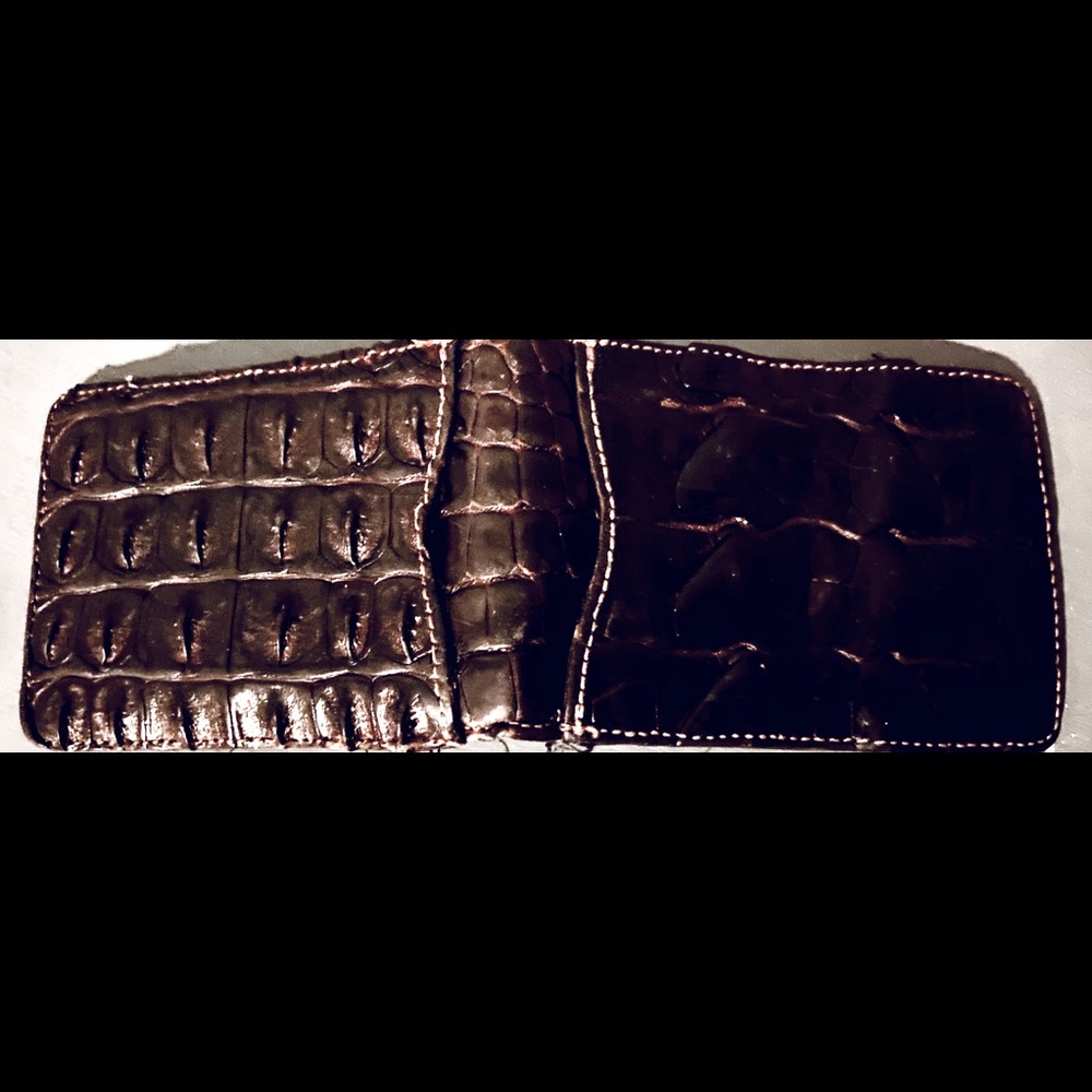 Tecovas dark brown front pocket alligator wallet